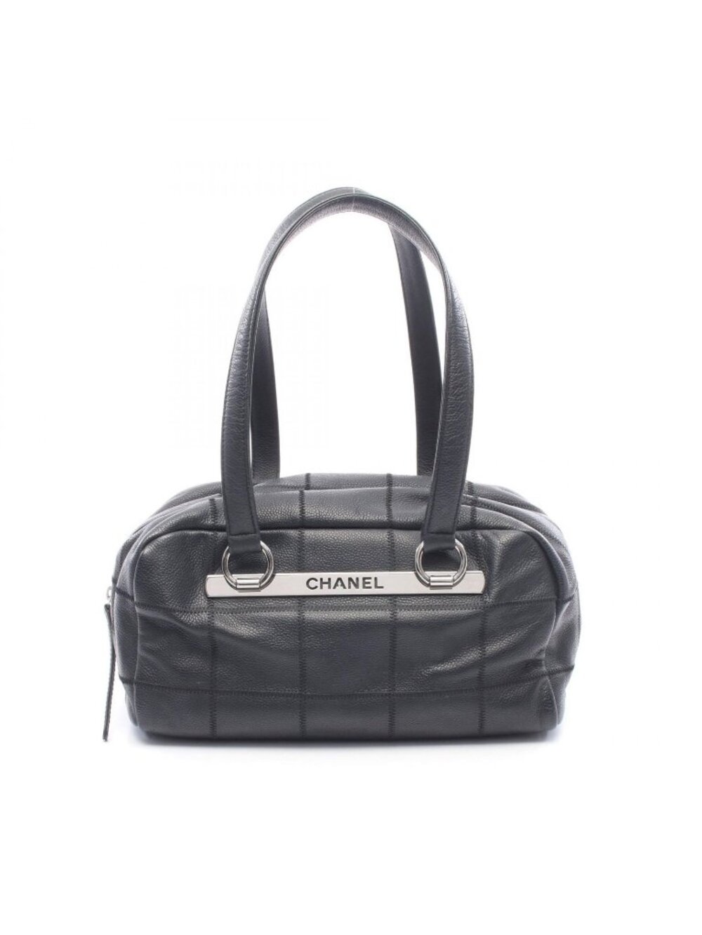 Chanel Boston Bag Choco Bar Black Caviar Leather